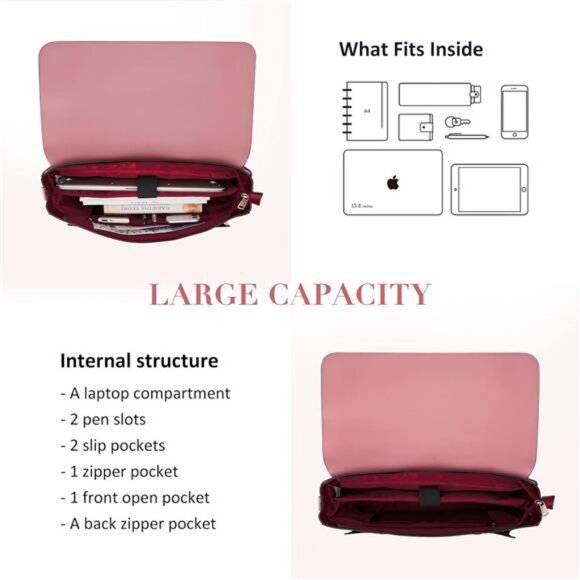 Laptop Bag for Women Vegan Leather Messenger Bag Fashion Briefcase - Picture 4 of 6